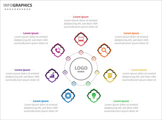 Circle infographic template with 7 options for presentations. Vector infographic design template. diagram, number options. Data visualization. Business concept with 7 steps, seven process.