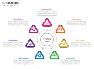 Circle infographic template with 7 options for presentations. Vector infographic design template. diagram, number options. Data visualization. Business concept with 7 steps, seven process.