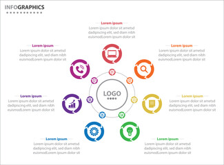 Circle infographic template with 7 options for presentations. Vector infographic design template. diagram, number options. Data visualization. Business concept with 7 steps, seven process.