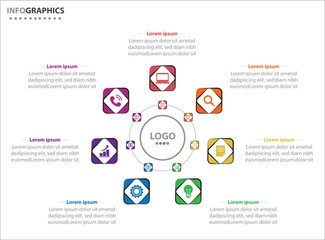 Circle infographic template with 7 options for presentations. Vector infographic design template. diagram, number options. Data visualization. Business concept with 7 steps, seven process.