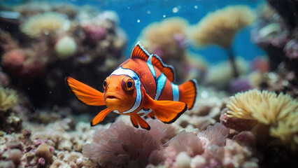Fototapeta na wymiar Nemo fish on an underwater anemone reef in the ocean