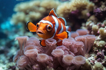 Clown anemone fish underwater in the ocean - obrazy, fototapety, plakaty