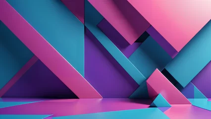 Foto op Plexiglas 3d rendering of purple and blue abstract geometric background © artmozai