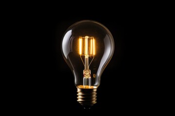 Tungsten light bulb lit on black background, Incandescent light bulb,
  Ai generated