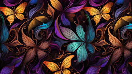 Colorful butterflies painting on black background. Generative AI