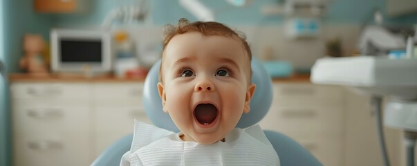 Infant at the Dentist: Professional Photo with Copy Space. Concept Infant Photography, Professional Portraits, Dentist Office, Copy Space, Cute Poses