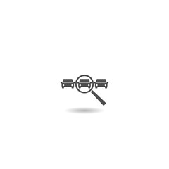 A magnifying glass looking for a car icon with shadow