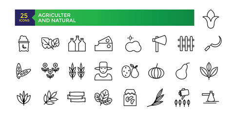 Agriculter thin line icons set of ecology, environment and sustainability concepts. Outline symbol collection. Vector illustration.