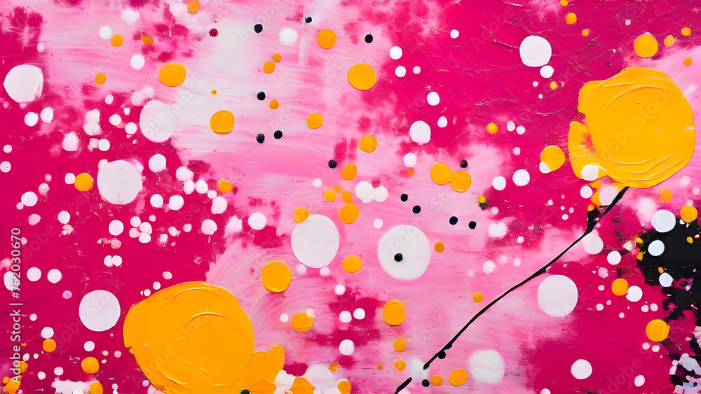 Poster confetti-like-dots-scatter-across-the-canvas-abstract-pattern-intertwining-shades-of-pink-and-green
