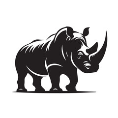  silhouette and icon of a rhinoceros isolated on white background