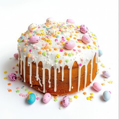 Colorful Easter cake on white background