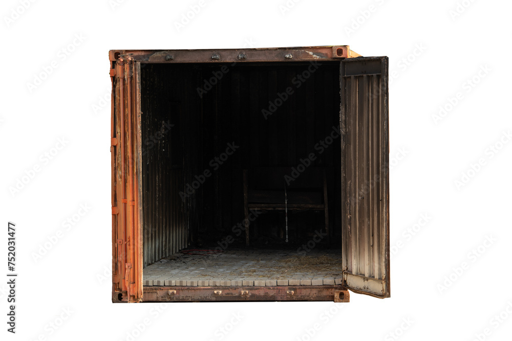 Poster container burned down used for firefighting practice. isolated in png format.