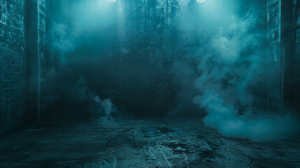 Dark street, asphalt abstract blue background with smoke float up