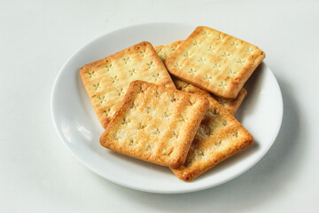 a plate of cracker biscuits