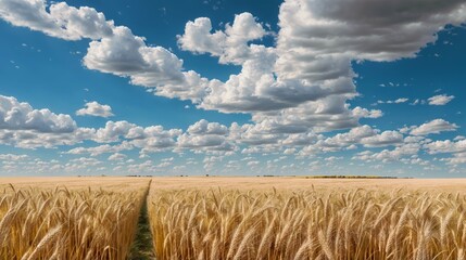 View from a dirt road on a summer sunny day on a field with sown oats,