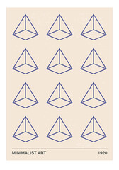 Minimal 20s geometric design poster, vector template with primitive shapes