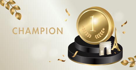 Champion gold medal. Victory, competition, success, achievement concept.