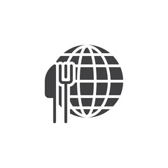 Globe with fork and knife vector icon