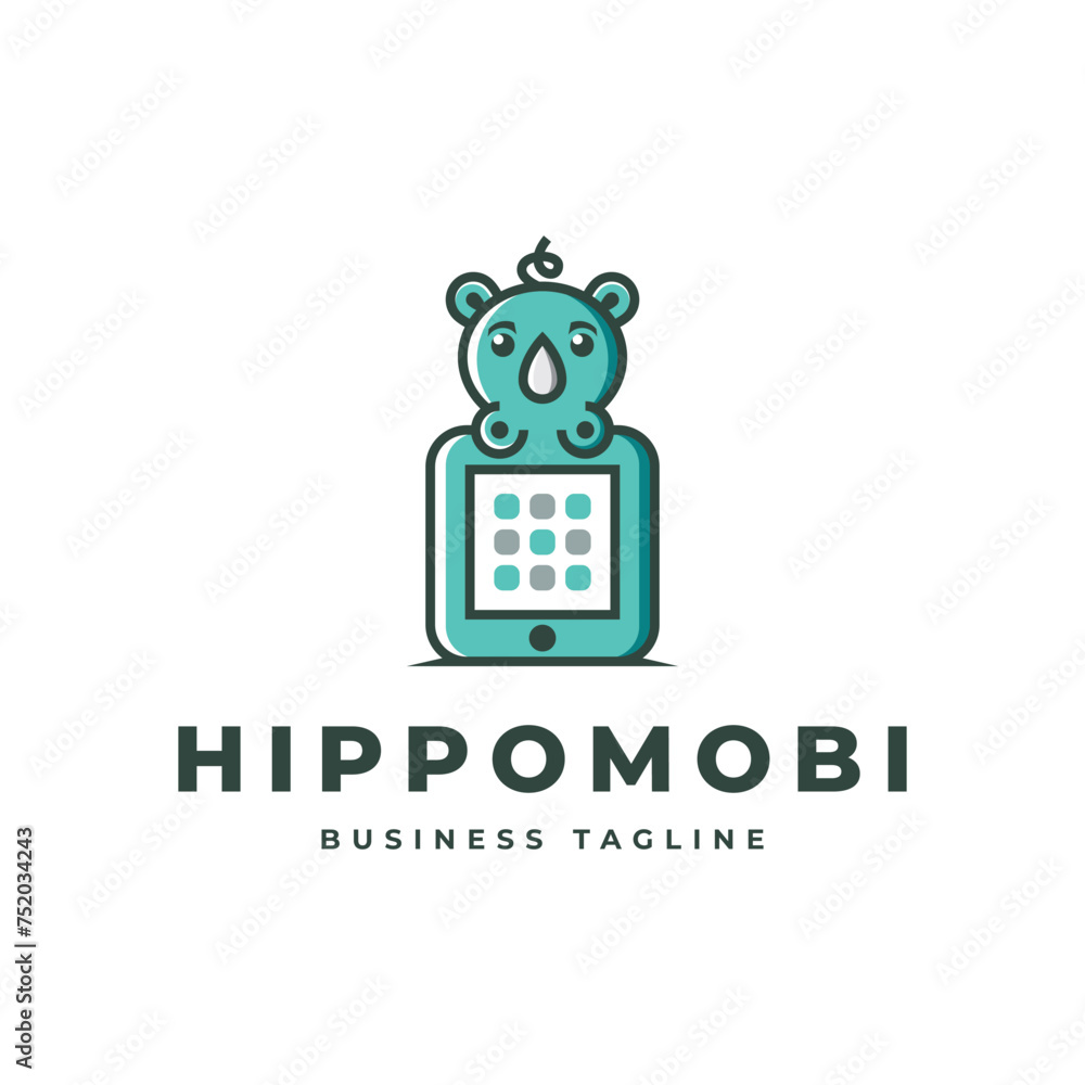 Wall mural hippopotamus mobile logo vector