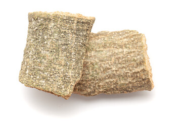 A pile of Dry Organic Vauna Barks (Crataeva nurvala), isolated on a white background. Top view