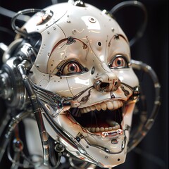 Fototapeta premium Happy and at the same time scary cyborg face Generative Ai 