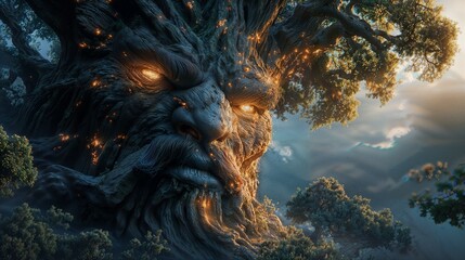 face in the tree in the night sky. wallpaper fantasy 