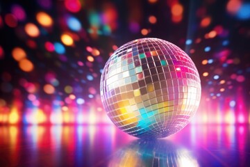 Disco ball with colored lights. club party, Abstract disco ball with colorful flares, beams and lights, Ai generated