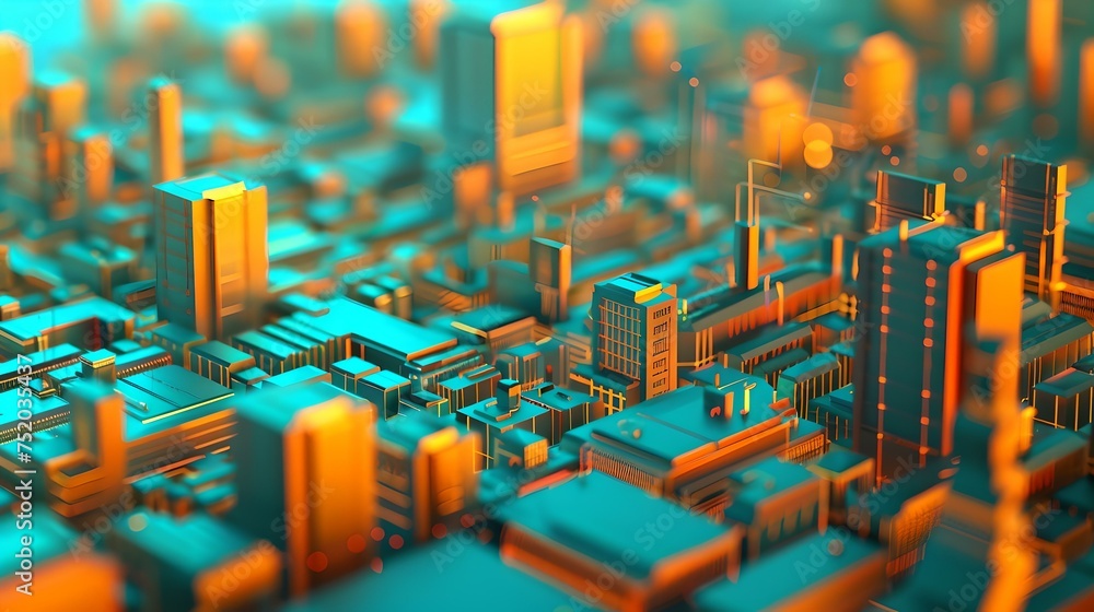 Poster futuristic cityscape with skyscrapers in a digital world. concept art of technology advancement. ide