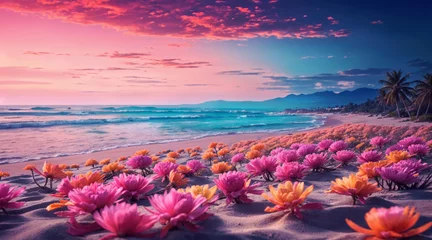 Türaufkleber Beautiful landscape with flowers on the seashore © vvicca