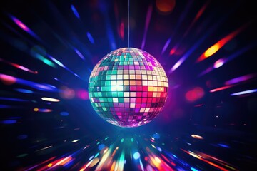 Disco ball with colored lights. club party, disco ball shines and glows. party and celebration in the club, Ai generated