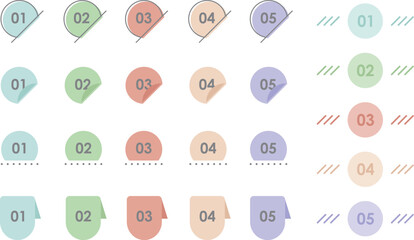 set of minimal simple flat style numbers point label icon tag sticker in pastel colors. For business, study, diary, presentation, infographic, planner, calendar,  brochure and memo