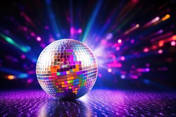 Obraz premium Disco ball with colored lights. club party, party lights disco ball, Ai generated