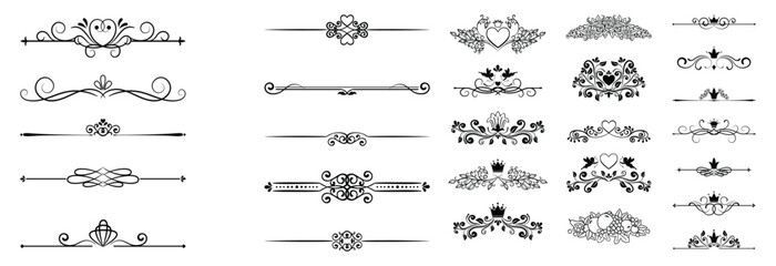 Calligraphic decorative line art border floral elements