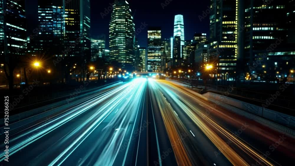 Poster as the camera focuses on a specific section of the city the car light trails create a sense of urgen