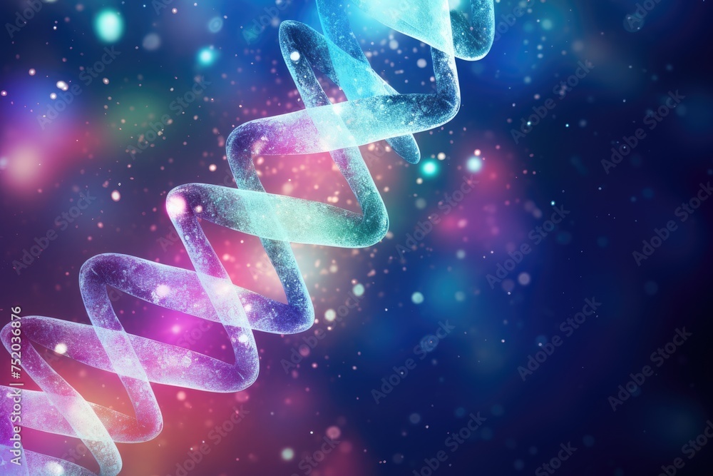 Poster digital illustration dna structure in colored background with bokeh, abstract background of cell chr