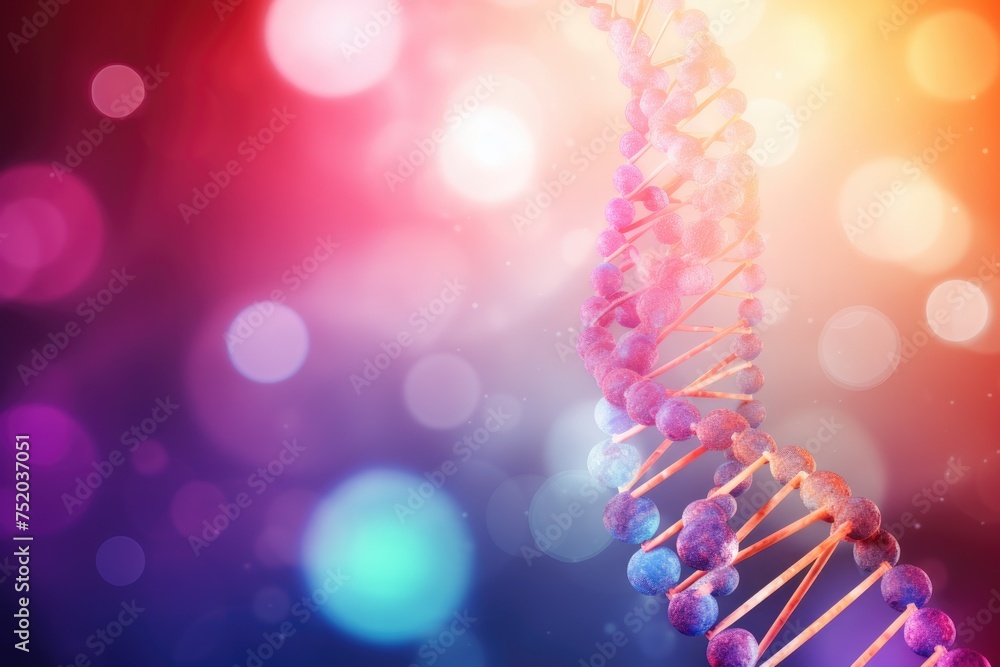 Poster digital illustration dna structure in colored background with bokeh, abstract background of cell chr