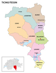 Administrative district map of Ticino Canton, Switzerland - 752037076