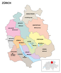 Administrative district map of Zurich Canton, Switzerland - 752037079