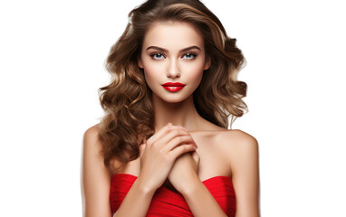 Alluring Young Woman Flaunting Bold Red Lips isolated on transparent Background