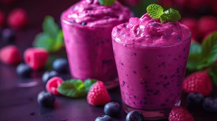 Poster Acai smoothies from Brazil, especially from Rio de Janeiro, combine the delicious acai fruit with a variety of other fruits © Denisa