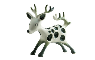 Sculpted white reindeer looking upwards. isolated on transparent Background