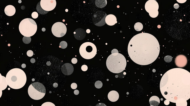 A black and white image of many small circles with some of them being pink