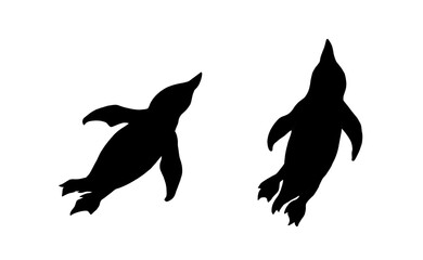 泳ぐペンギンのシルエットイラストセット