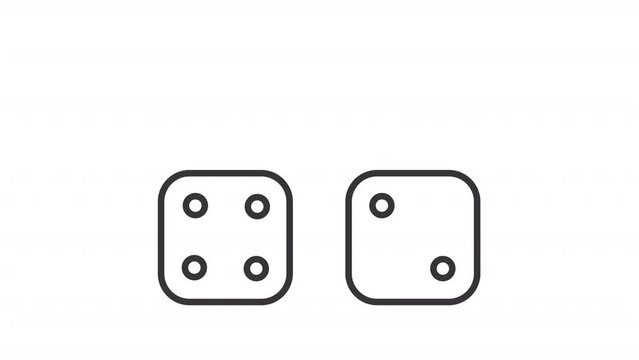 Animated dice cubes icon. Gambling game line animation. Fortune play, random chances. Betting entertainment. Black illustration on white background. HD video with alpha channel. Motion graphic