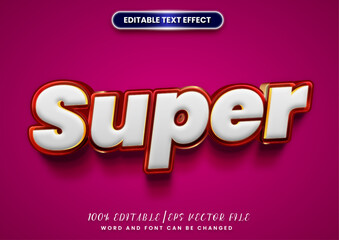 3d Bold cartoon text effect. Red super text editable text. Logotype style font tittle.