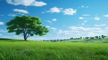 Fototapeta na wymiar field of green grass and tree