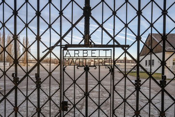 DACHAU, GERMANY Work sets you free sign on gates at Dachau Concentration Camp