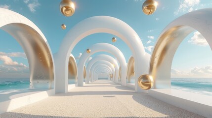 Obraz na płótnie Canvas Golden Arches on the Beach Generative AI