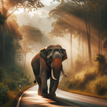 Elephen with mask on the road