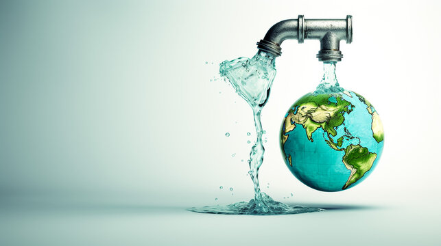 3d illustration. 3d Globe with Water tap. Image with clipping path